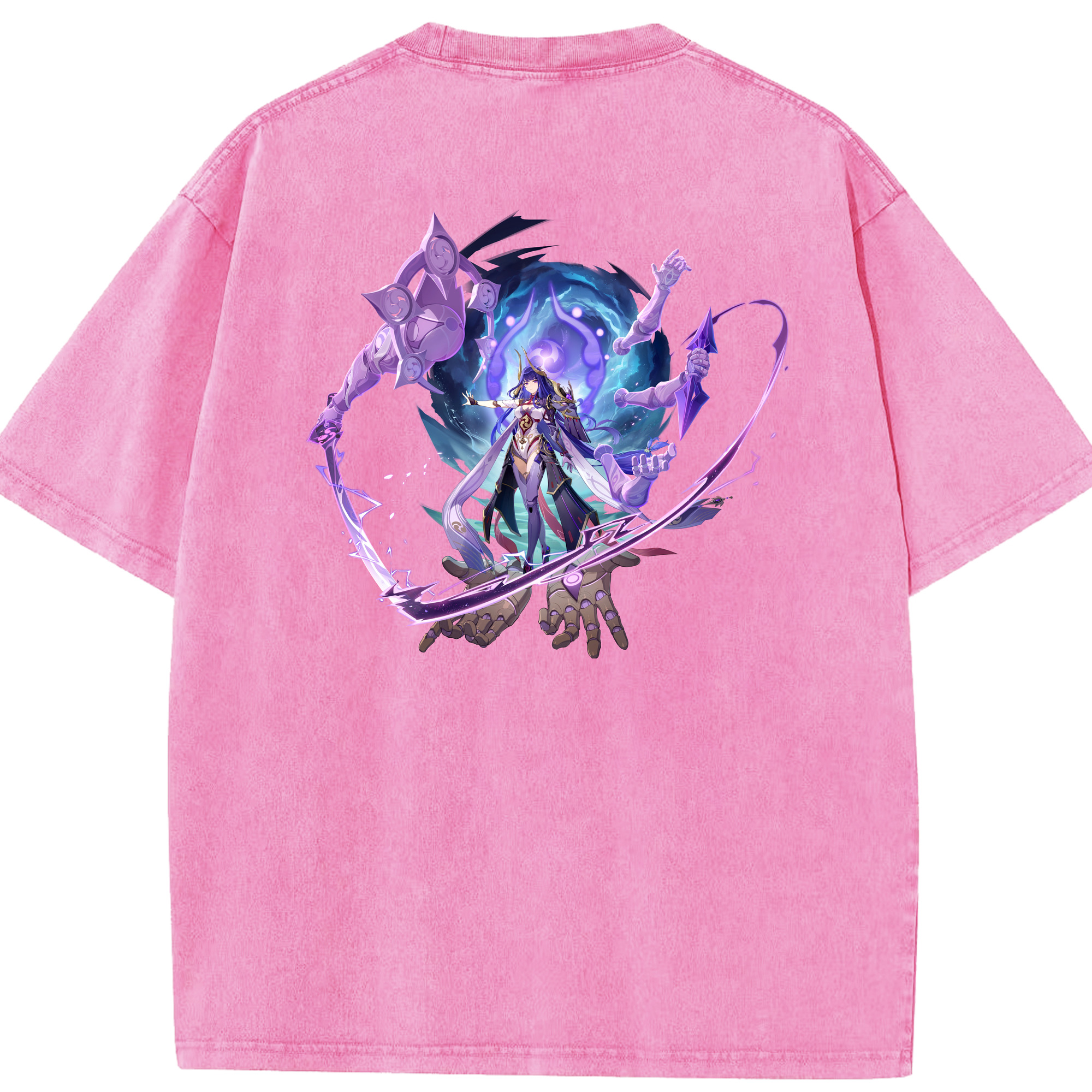 げんし神 雷電将軍 らいでんしょうぐん genshin Raiden Shogun 綿100% ヴィンテージ風 半袖Tシャツ（背面プリント）